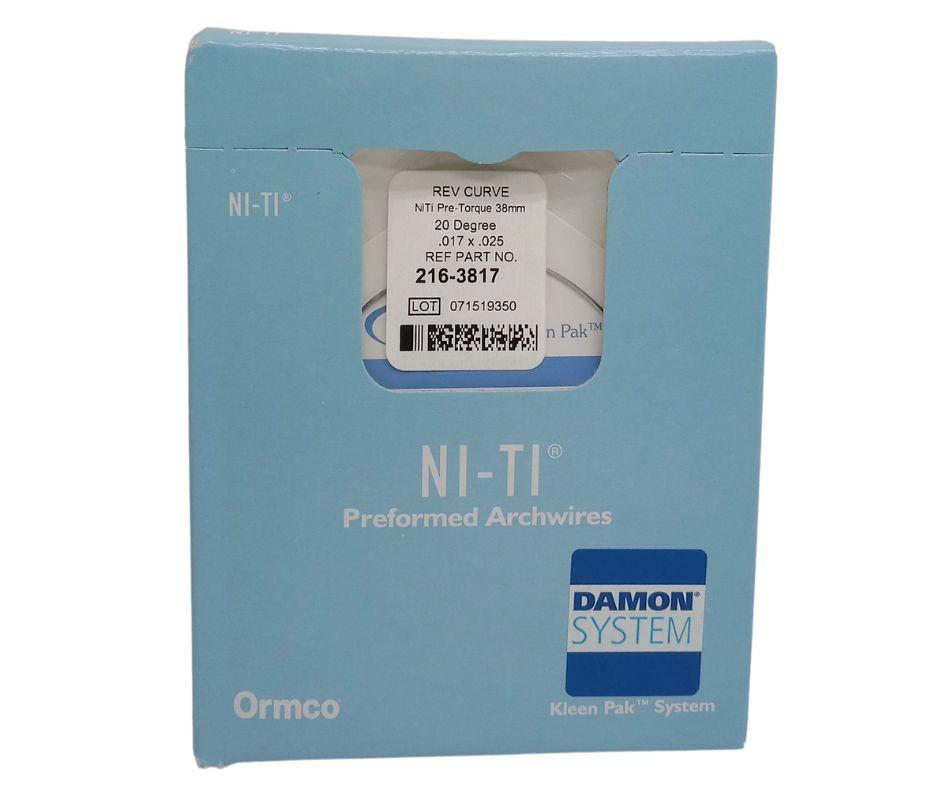 Ormco Damon Archform Reverse Curve Niti Rectangular Archwire 38mm w/20ş Ant Torque 17x25 5Pcs 216-3817