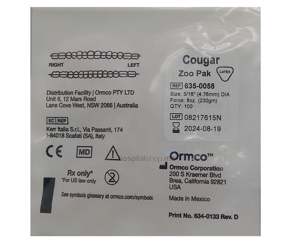 Ormco Zoo Pack Extra Oral Elastics Light 8 oz â€” 230 g 3/16â€ 4.76mm Cougar 15Pack of 100nos 635-0058