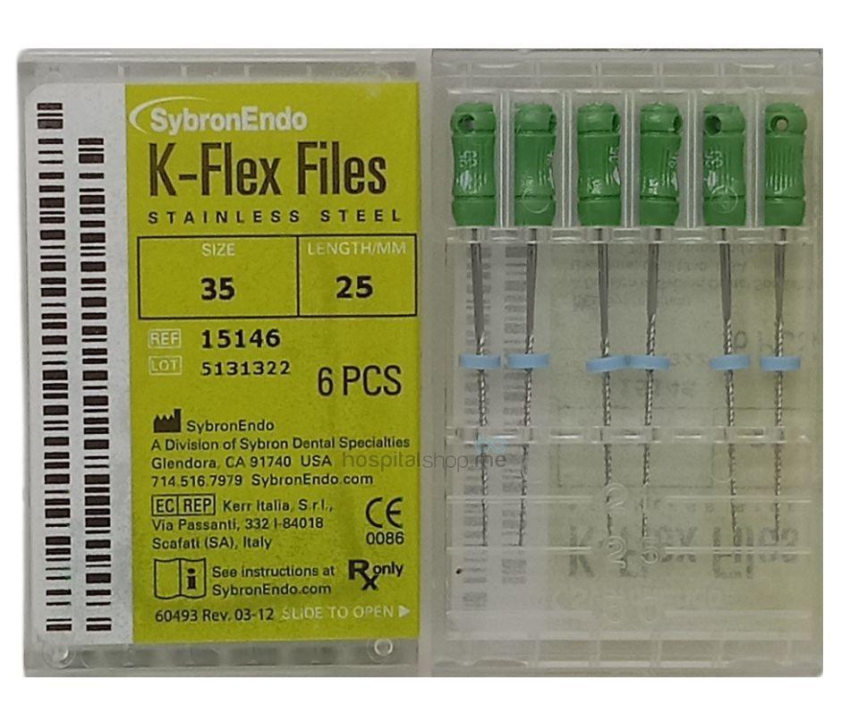 Sybron Endo K-Flex File SS 25mm 35 Green 6pcs 15146