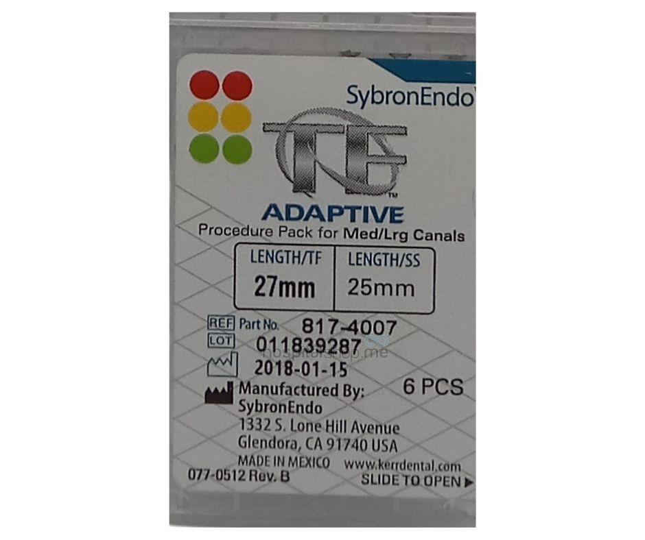 Sybron Endo TF Adaptive Rotary Endodontic Files Procedure Pack Medium-Large Canals 27mm Assorted 817-4007