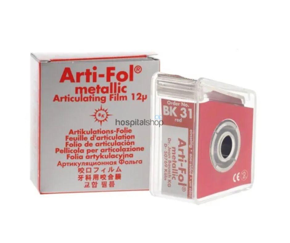 Bausch Arti-Fol Metallic Shimstock Film 12microns 20m in Dispenser One Sided 22mm Red BK31