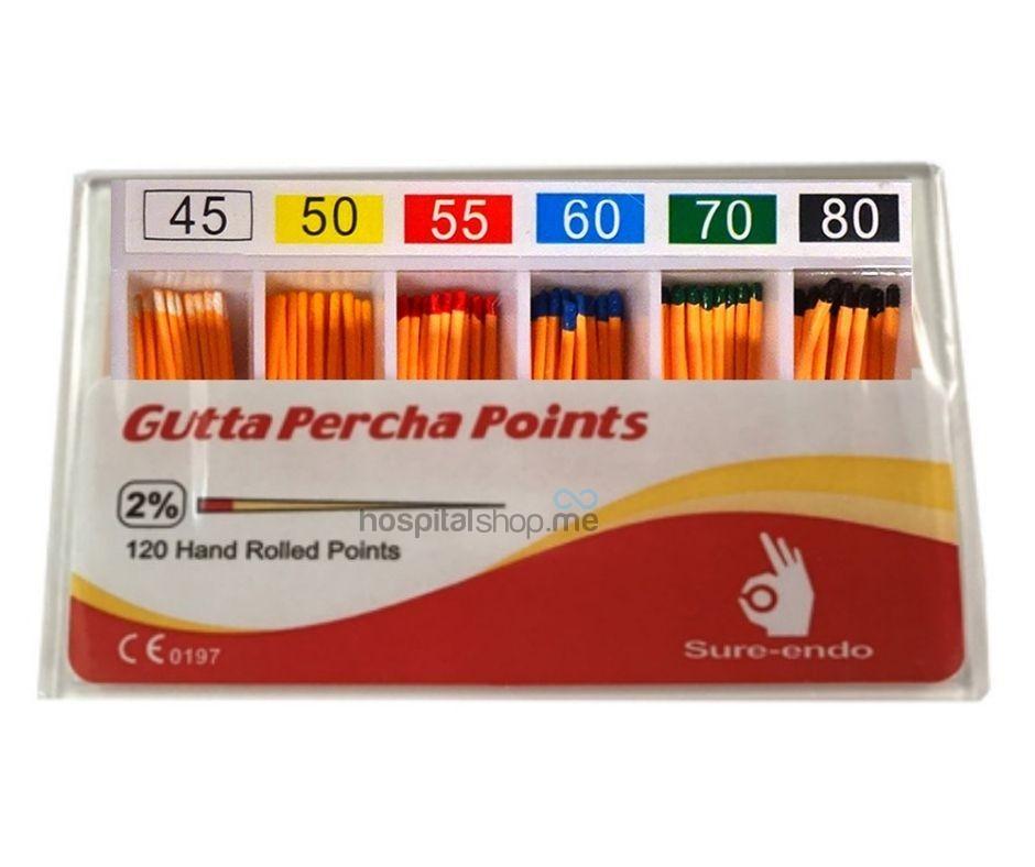 Sure Endo Gutta Percha Points 45-80 Assorted 120 points