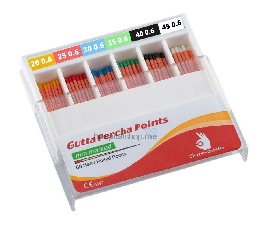 Sure Endo Gutta Percha Points 6% Taper 20-45 Assorted 60 points