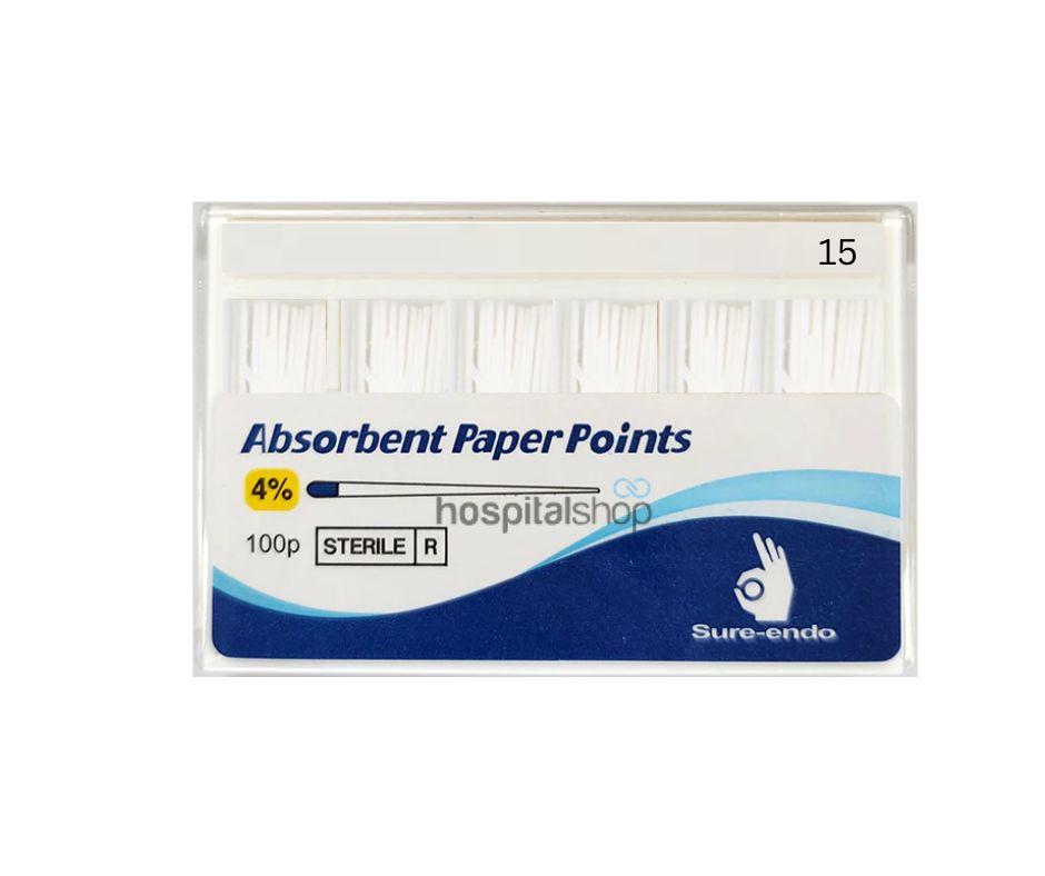 Sure Endo Paper Points 4% Taper 15 White 100 points