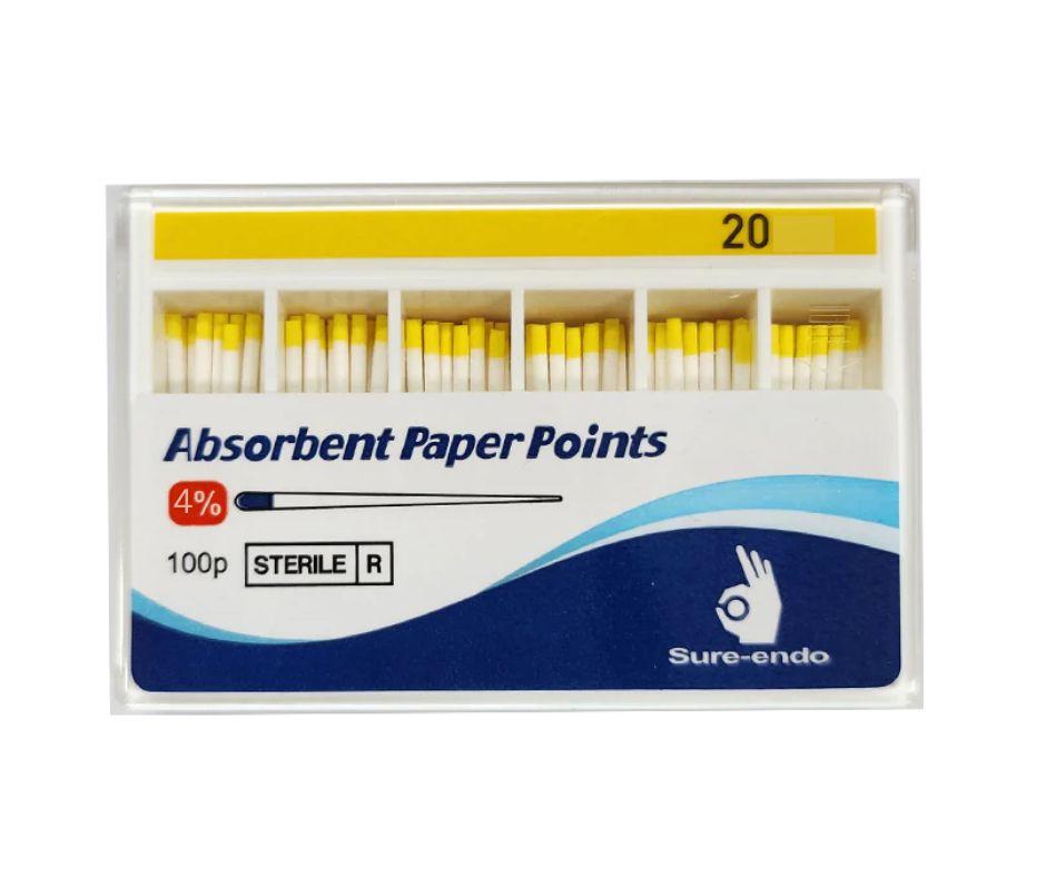 Sure Endo Paper Points 4% Taper 20 Yellow 100 points
