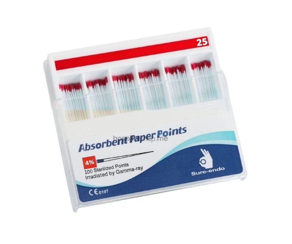 Sure Endo Paper Points 4% Taper 25 Red 100 points