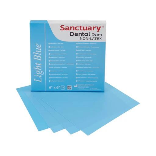 Sanctuary Non Latex Rubber Dam Sheet Medium Thickness 0.25mm 6”x6” Light Blue Mint 15pcs DN641V-EDSH0